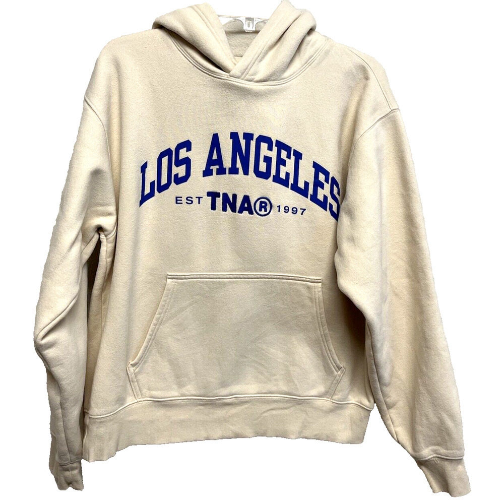 Aritzia TNA Perfect Fit Sweat Fleece Hoodie Sweatshirt Size L Beige LA Graphic